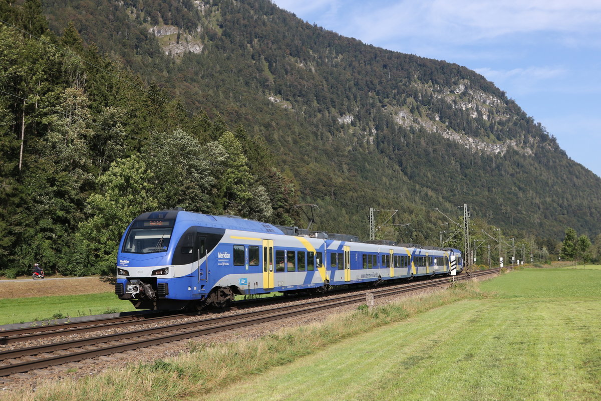 ET 311 war am 9. September 2020 bei Niederaudorf nach Kufstein unterwegs.