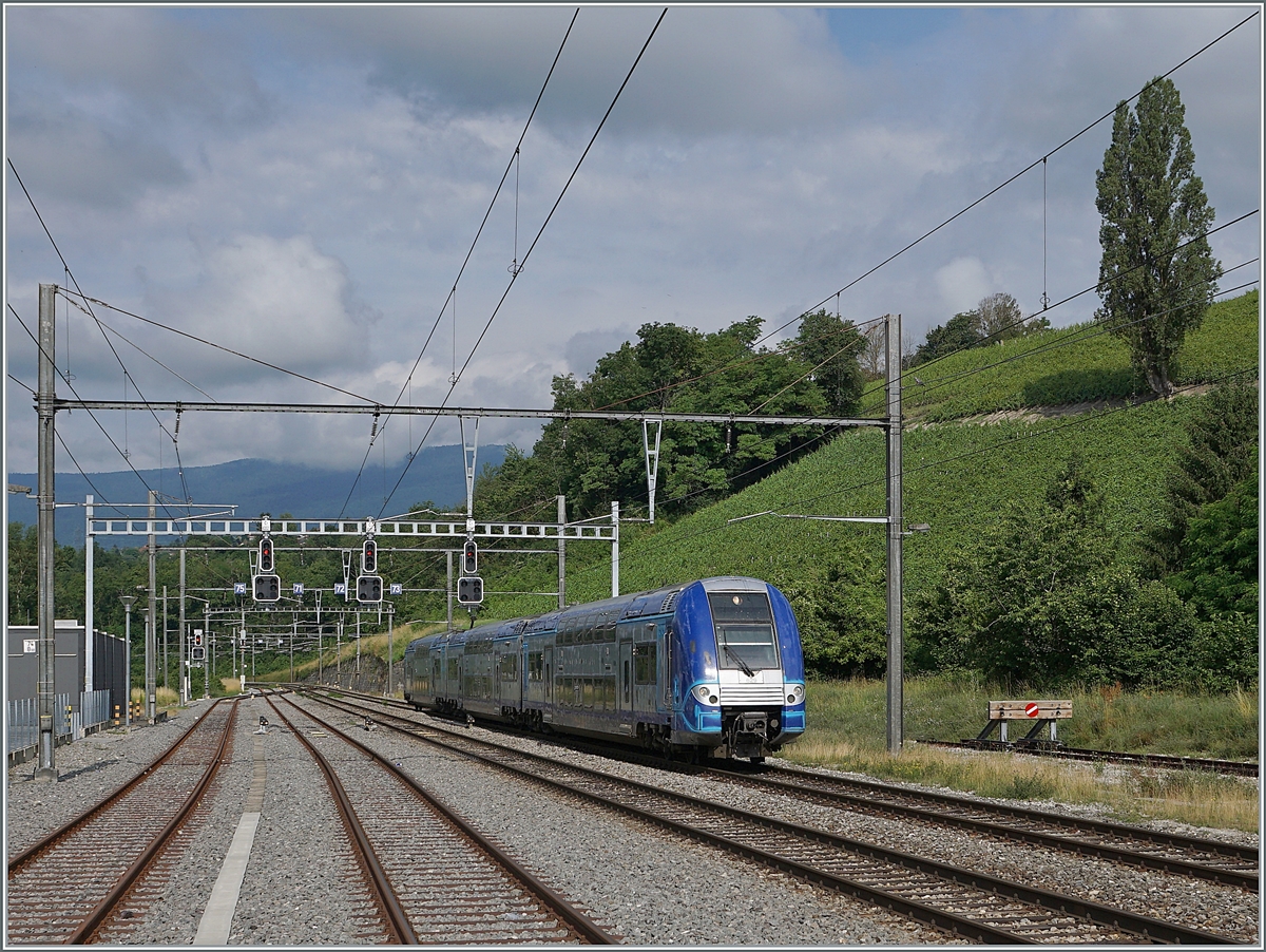 In etwas sonderbaren Farben erreicht der SNCF Z 24629 von Valence nach Genève den westlichsten SBB Bahnhof La Plaine. 

28. Juni 2021
 l 