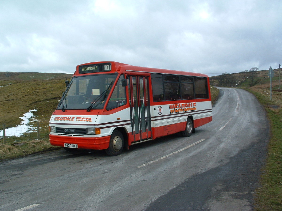 K430 HWY
1993 Optare MetroRider
Optare B26F
Weardale Motor Services, Stanhope, County Durham, England.

Delivered new to London Buses and given fleet number MRL230.

Rookhope, County Durham, England