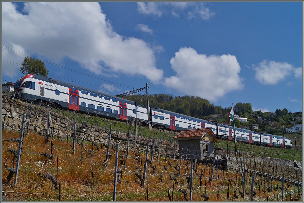 Knapp aufs Bild gepasst hat dieser RABe 511 zwischen Grandvaux und Bossière.
23. April 2014