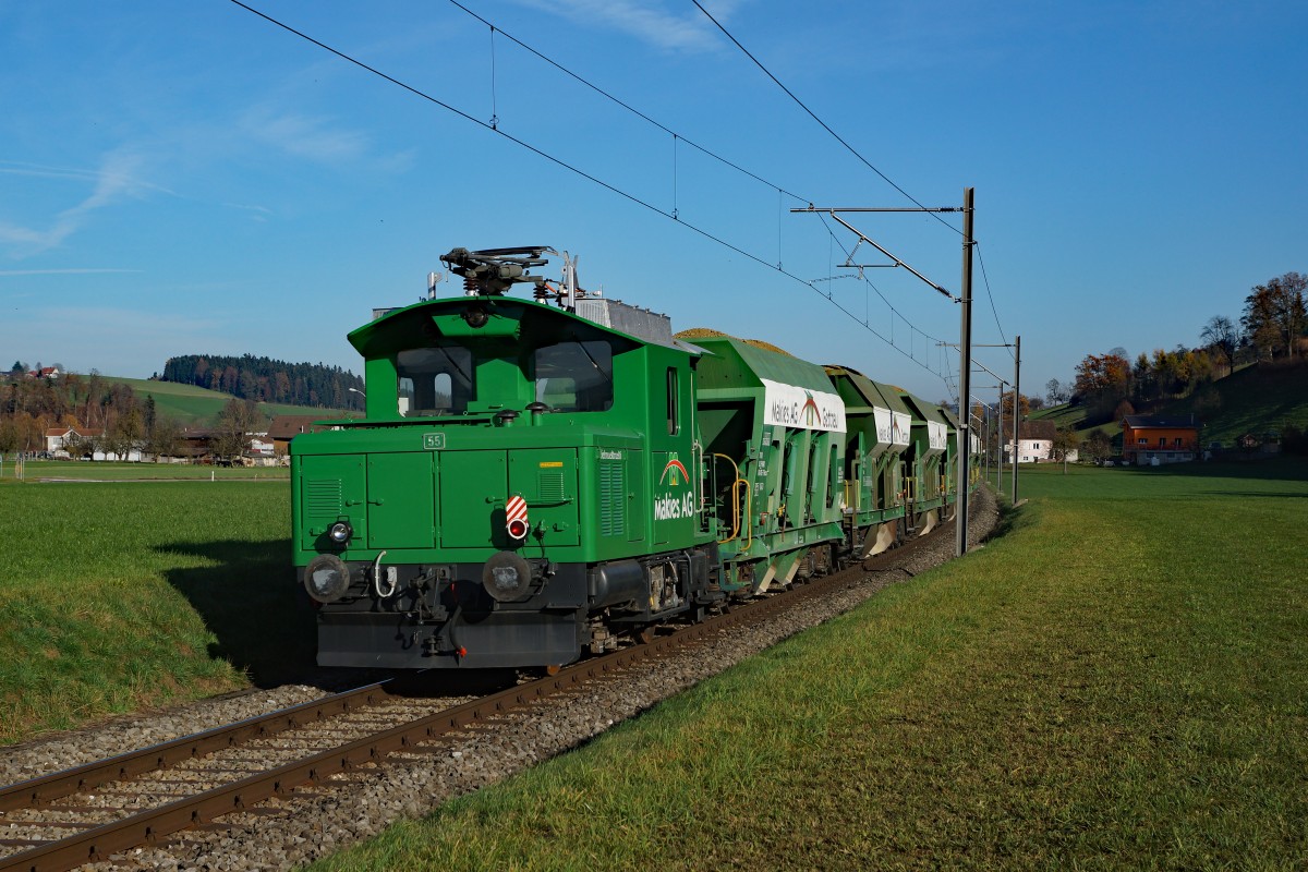 Makies AG: Der gr�ne Tem 55  SCHMUCKTRUCKLI  der Makies AG, im Einsatz zwischen Ufhusen und Gettnau am 10. November 2015.
Foto: Walter Ruetsch