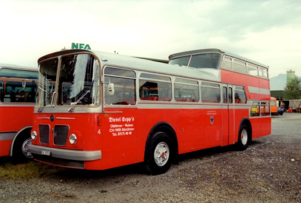 (MD192) - Aus dem Archiv: Wespe, Altsttten - Nr. 4/SG 31'513 - FBW/Vetter-R&J Anderthalbdecker (ex AFA Adelboden Nr. 4) um 1994 in Altsttten, NFA