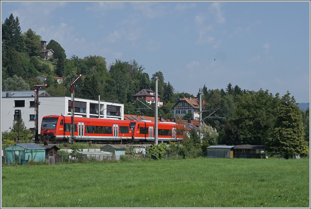 Nicht ganz so einfach zeigte sich das Einfangen des Motiv  Formsignale Enzisweier , hier mit zwei DB 650 Triebwagen auf dem Weg nach Lindau Insel.

14. August 2021
