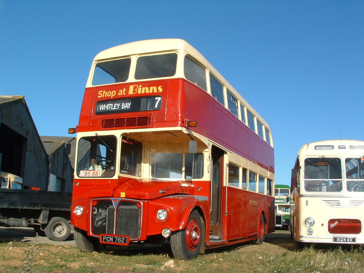 PCN 762
1964 AEC Routemaster
Park Royal H41/31F
New to Northern General Transport, Gateshead, England, registered RCN 699, with fleet number 2099.

After service with Northern, it passed to Stevensons, Derby then onto Stagecoach in Scotland, originally just for spares after a front end accident.  Stagecoach repaired it and returned it to service, where it lost its' original registration.
After withdrawal by Stagecoach, it was bought by the managing director of Go North East, the current name for Northern General Transport and  returned home .  On his untimely passing, it passed into the care of the North East Bus Preservation Trust who, in turn, have loaned it back to Northern.  In order to increase capacity on services around busy times during this pandemic, 2099 has returned to public service, albeit currently planned for one journey morning and afternoon between Chester le Street and Newcastle upon Tyne on service 21.

Photographed at Hetton-le-Hole, County Durham, England on 26th October 2008. 