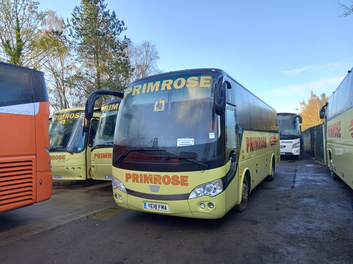 YE18 FMA
2018 Yutong ZK6938HQ
Yutong C35F
Primrose Coaches, Acomb, Northumberland UK.

New to Overlander, Chilton, County Durham, UK

Acomb, Northumberland 14th April 2023.