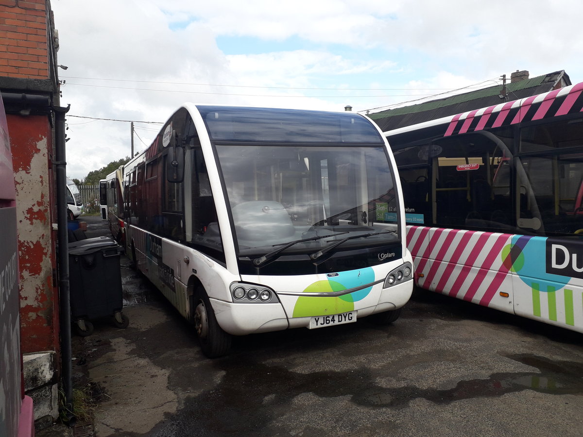 YJ64 DYG
2014 Optare Solo SR
Optare B32F
New to Scarlet Band Bus & Coach Limited, West Cornforth, County Durham, England.  One of ten for Durham City Park & Ride services.

Photographed at Scarlet Bands' depot at West Cornforth, County Durham, England, on 4th October 2020.