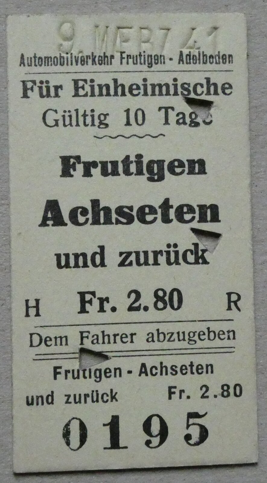 (281'573) - AFA-Einzelbillet vom 9. Mrz 1941 am 17. Oktober 2025 in Thun
