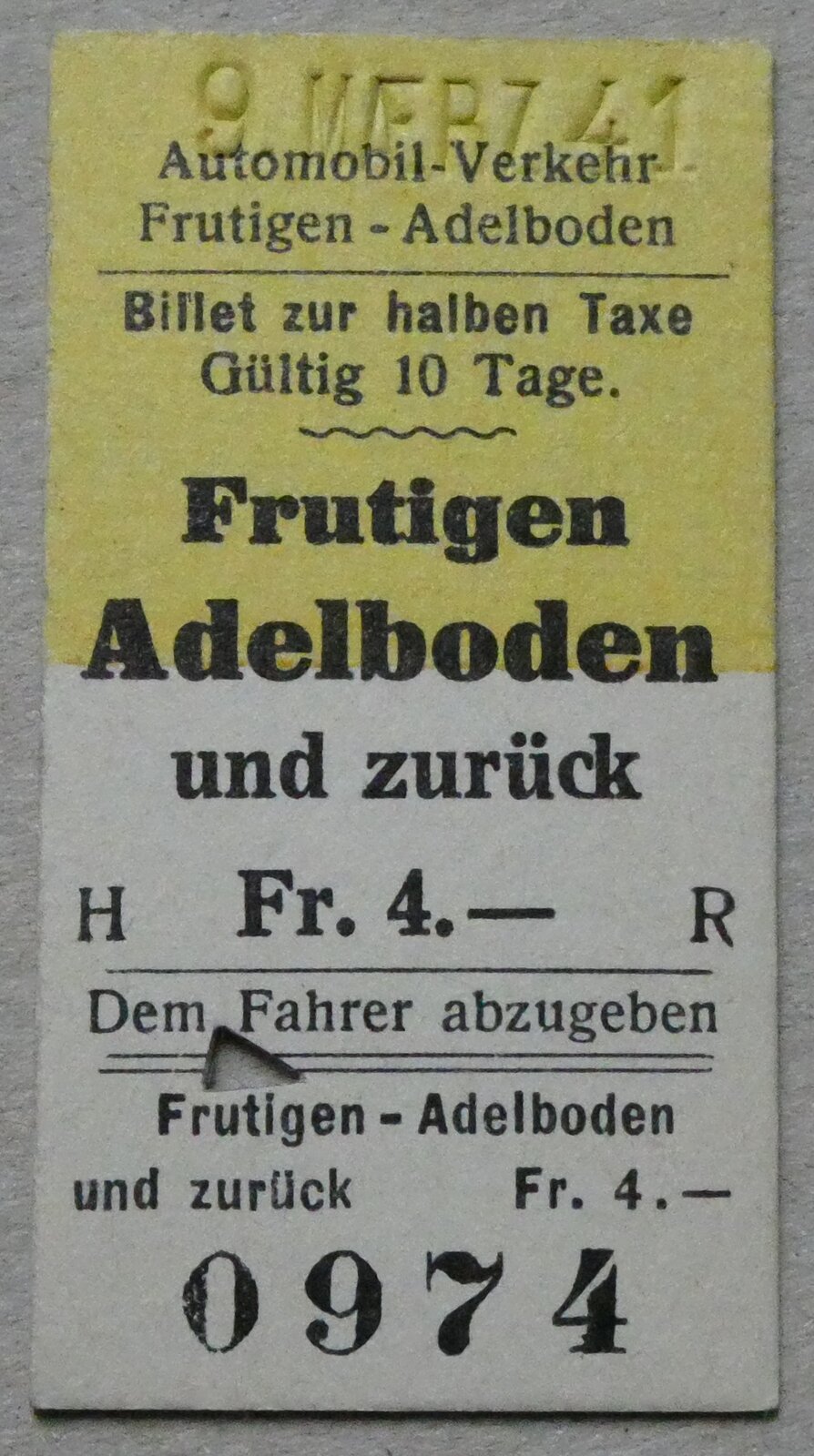 (281'574) - AFA-Einzelbillet vom 9. Mrz 1941 am 17. Oktober 2025 in Thun