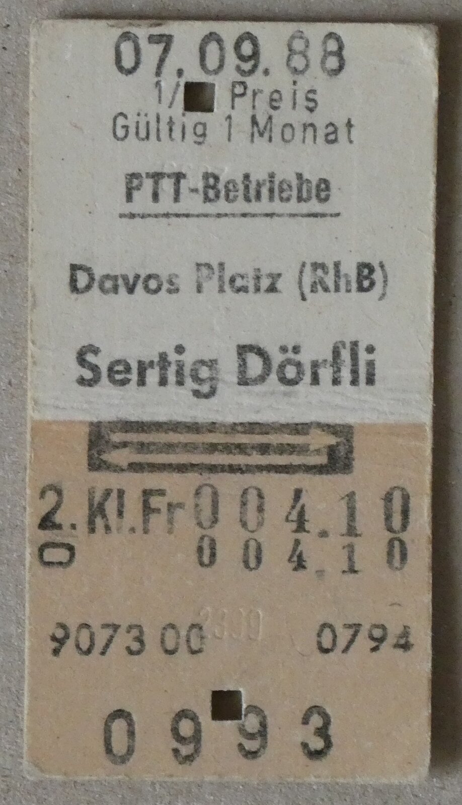 (282'498) - Ptt-Einzelbillet vom 7. September 1988 am 19. November 2025 in Thun
