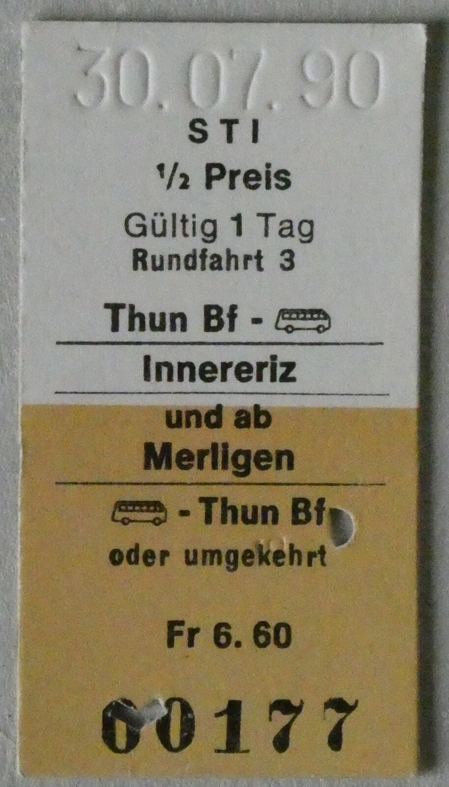 (284'916) - STI-Rundfahrtenbillet vom 30. Juli 1990 am 15. Februar 2026 in Thun