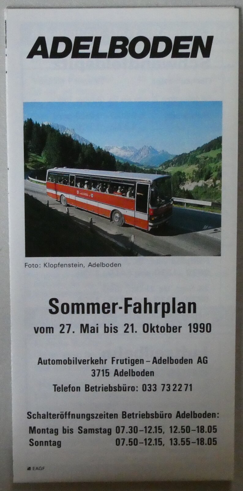 (286'447) - AFA-Sommer-Fahrplan vom 27. Mai 1990 bis 21. Oktober 1990  am 26. April 2026 in Thun