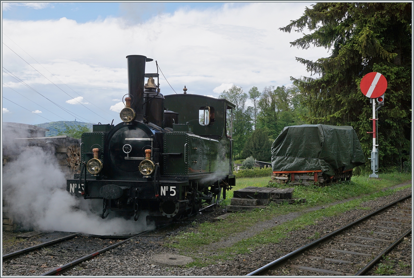 Festival Suisse de la vapeur 2024 / Schweizer Dampffestival 2024 der Blonay-Chamby Bahn - In der Lokbehandlung von Chaulin dampft die LEB G 3/3 N° 5 der Blonay-Chamby Bahn herrlich vor sich hin. 

19. Mai 2024