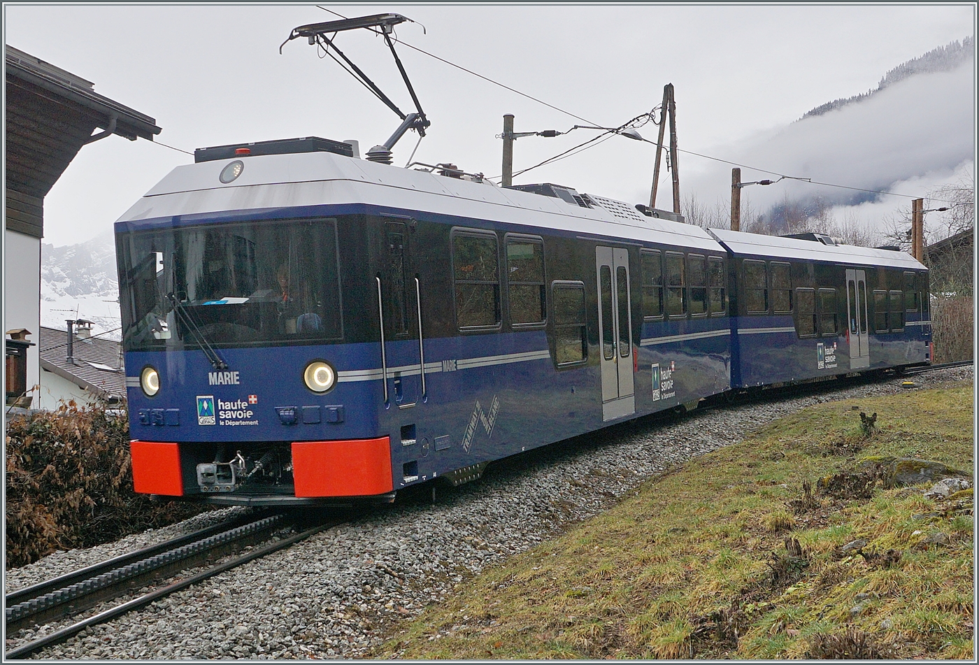 Vom Bahnhof Saint Gervais les Bains Le Fayet bis zum Nid d'Aigle im Mont-Blanc Massiv verkehrt seit 1913 die 12,4 km lange Zahnradbahn TMB (Tramway du Mont-Blanc), wobei die erste Teilstrecke bis zum Col de Voza schon im Sommer 1908 eröffnet wurde. 

Eine kuriose Besonderheit ist die  Benennung  der Fahrzeuge, sie verfügen über keine Kennzeichnung oder Nummer sondern sind nach den Töchtern des Direktors bennant und jeder Zug hat seine eigene Farbe.

In der Kehre  Berchat  zwischen St-Gervais und Le Fayet ist die blaue MARIE mit dem gleichnamigen Steuerwagen auf dem Weg vom Col de Voza zum TMB Bahnhof Le Fayet.

21. Februar 2026