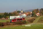 642 075 fuhr am 14.10 aus Ebern kommend in Richtung Rentweinsdorf durch die Frnkische Landschaft.