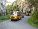 (255'118) - Schmid, Thrishaus - Nr. 9/BE 26'105 - Saurer/R&J (ex Geiger, Adelboden Nr. 9) am 10. September 2023 in Griesalp, Griesschlucht