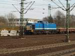 202 004-1 Marielle der Firma Spitzke mit Bauwagenzug in Harburg fotografiert. 30.3.11