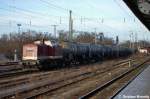 202 484-2 (203 229-0) der LEG - Leipziger Eisenbahnverkehrsgesellschaft mbH mit einem Ethanol Kesselzug in Magdeburg. 28.12.2011