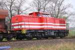 HGB(Hessische Güterbahn)V100.01/1203 213-4 eingesetzt als zuglok des Bauzuges in Stedesand. 29.03.2014