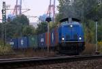 EGP 1 212 054-1 kommt hier mit einem Containerzug aus der Abstellung HH-Waltershof Richtung Alte Süderelbe aus dem Hafen gefahren. HH 06.09.2014
