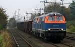 NBE 225 071-0(REC/LSX/03.04.12) und 225 079-3(REV/LSX/09.08.12)haben hier mit einem Dnger-Kalk-Zug Einfahrt in Jbek. 16.10.2013