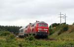 Mit dem IC 2181 nach Gttingen fahren 218 315-0 und 218 345-7 am 13.7.10 an der Morsumer Nssespitze vorbei gen Festland.