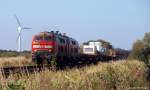 Mit einem weiteren Syltshuttle nach Niebll fahren 218 311-9 und 218 364-8 am 9.10.10 bei Klanxbll am Fuzzi vorbei.
