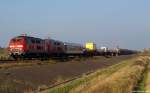 218 372-1 und 218 366-3 fahren am 9.10.10 mit dem Syltshuttle von Westerland (Sylt) nach Niebll bei Keitum am Fuzzi vorbei.