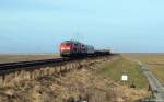 Mit dem Syltshuttle nach Niebll fahren 218 376-2 und 218 359-8 am 13.3.10 nahe Klanxbll am Fuzzi vorbei.