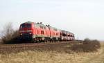 218 342-4 und 218 366-3 fahren am 2.4.11 mit dem Syltshuttle nach Westerland (Sylt) an der Morsumer Nssespitze vorbei auf die Insel.