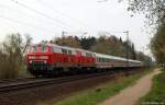 218 321-8 und 218 314-3 fahren am 16.4.11 mit dem IC 2191 nach Frankfurt (Main) Hbf. durch den Ort Prisdorf gen Sden.