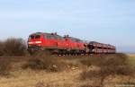 218 342-4 und 218 366-3 fahren am 2.4.11 mit dem Syltshuttle nach Westerland (Sylt) durch die Morsumer Fotokurve.