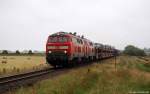 218 372-1 und 218 397-8 dieseln am 5.7.11 mit dem Syltshuttle nach Westerland (Sylt) bei Morsum durch die Felder.