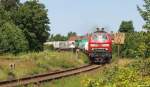 218 344-0 und 218 380-4 dieseln am Mittag des 7.7.11 mit dem AS 1429 in der Niebller Einfahrtskurve auf das Bahnhofsgelnde zu.