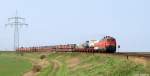 218 371-3 und 218 319-2 dieseln am 23.4.11 mit dem Syltshuttle nach Niebll bei Klanxbll durch die Landschaft.