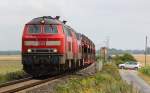 218 344-0 und 380-4 passieren hier den B Lehnshallig und dieseln mit dem AZS Richtung Westerland. 04.08.2012
