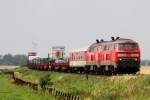 218 363-0 und 379-6 auf dem Weg von Westerland nach Niebll hier fotografiert am B Lehnshallig. Niebll/Lehnshallig 04.08.12
