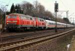 218 376-2 und 314-3 mit dem 3.Umleiter IC heute beim Halt in Schleswig. 06.04.2013
