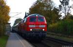 Mit dem IC nach Westerland (Sylt) fuhr 218 389-5 am 25.10.09 durch den Haltepunkt Prisdorf.