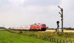 218 831-6 & 389-5 fuhren am 4.8.12 mit dem IC nach Dresden Hbf. bei Lehnshallig durch die Landschaft.