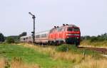 DB 1218 359-8 und Schwesterlok mit IC irgendwas bei Risum-Lindholm. 22.07.14