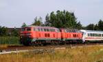 DB 1218 836-5(ex 388-7)und 386-1 mit IC irgendwas nach Westerland, Risum-Lindhom, 22.07.14