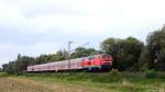 218 451-3 fuhr am 30.8.14 mit dem RE nach Bad Harzburg bei Heisede durch die Landschaft.