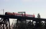 DB 1218 333-3 als Schublok des RB-D 21269/RB75 nach Kiel auf der Rendsburger Hochbrcke. 08.03.2015(866)