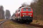 1218 315-0(REV/HB X/13.02.09,Verl/ANB/02.02.16)und 1218 341-6(REV/HB X/09.07.09)mit IC Umleiter 2311 nach Stuttgart aufgenommen in Oster-Ohrstedt(907). 