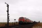 218 342-4 passierte zusammen mit ihrer Schwester und dem Syltshuttle am 27.01.10 das Einfahrsignal des Bhf. Klanxbll.