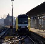 ER 20-015 schiebt am 29.1.11 seinen NOB Zug aus dem Westerlnder Bahnhof heraus.