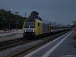 ER 20-011 steht am frhen Morgen des 4.7.11 mit der NOB 81806 nach Westerland (Sylt) im Bhf. Niebll und wartet auf Abfahrt.