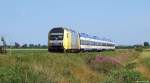ER 20-001 zieht am 7.7.11 die NOB 81716 nach Westerland (Sylt) beim Gotteskoog weiter gen Sylt.