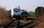 NRS 1223 143-9 steht hier mit ihren Holzwagen zur Beladung in Flensburg-Weiche, dies sind die einzigen verbliebenen Ladegleise in Weiche die nicht dem Abrisswahn zum Opfer fielen. FL-W 10.03.2014