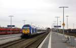 DE2000-03/223 055-5 fuhr am 22.2.14 mit der NOB nach Westerland (Sylt) in den Bf. Niebüll ein.